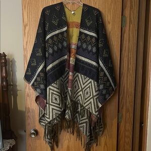 Boho Geometric Fringe Poncho